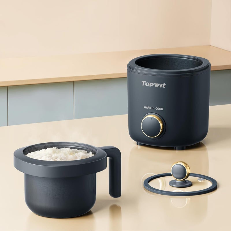 TopWit Rice Cooker Small, Mini Rice Cooker 2 Cups Uncooked, 1.2L Portable Rice Maker with Non-stick Coating, BPA Free, One Touch & Keep Warm Function, Grey - Image 1